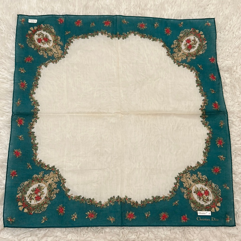 Christian Dior Christmas handkerchief/pocket square/neck wrap/ vintage